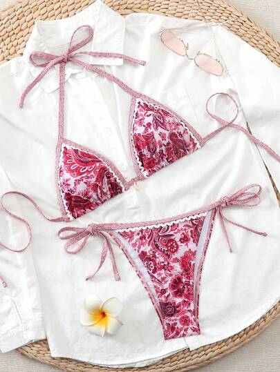 Swim Vcay 2026 Ny vår/sommar damer 2 st/set slumpmässigt blommigt triangelbikiniunderdel och baddräktsset för strandsemester