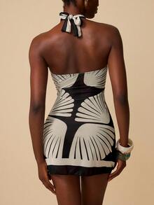 Écloséra 2026新款女士性感贝壳定位印花吊带系带罩衫连衣裙 - 彩色 - 查看 2