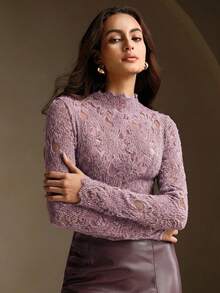 Anewsta 1 chiếc áo thun dài tay co giãn, màu trơn, kiểu dáng thanh lịch dành cho nữ. - Hồng - Xem 4