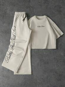 PAVTROS Men's Fashionable & Comfortable Embroidered T-Shirt Set - Khaki - View 9