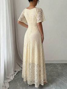 Modelyn Elegant French Style Lace Ruffle Dress, Delicate Yellow, Graceful Summer Aesthetic - Light Yellow - View 2