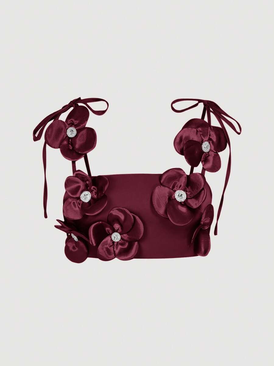 Aveloria Rosie 白色精致花卉装饰短款吊带背心 - 紅色 - 查看 1