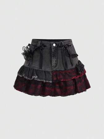 Kawaii Gonna di jeans mini con orlo a volant, dolce e carino