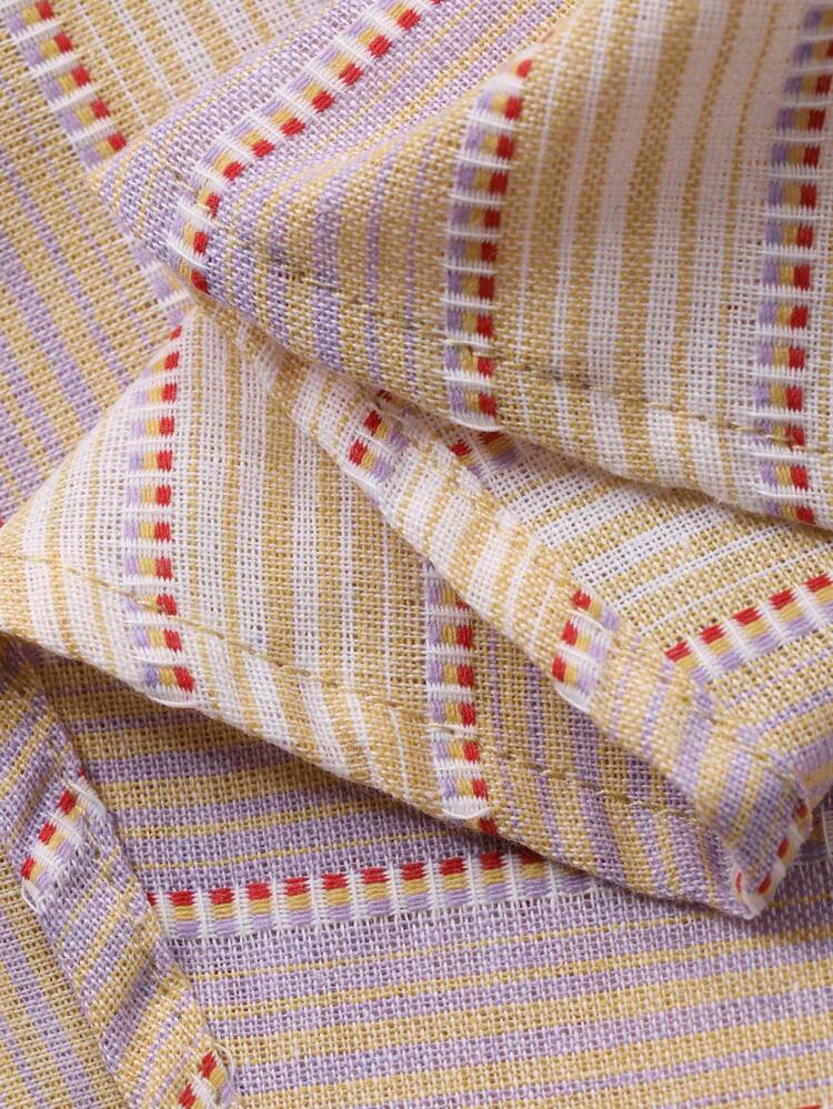 Spring & Summer Lace Patchwork Loose Casual Textured Pleated Pink Striped Romantic Wedding Beach Vacation Off-Shoulder Crop Top & Flared Skirt 2-Piece Set For Women