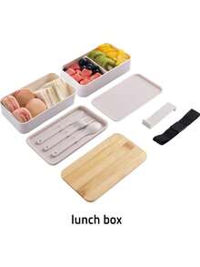 Japanese-Style Double-Layer Insulated Lunch Box Set - Compartmentalized Large Capacity Microwave- Plastic Food Storage Containers - Multicolor - View 6