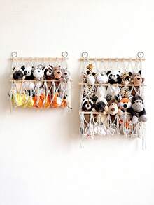 Madebyblanc 1 Pc Wall-Mounted Handwoven Rope Storage Rack - Multi-Layer Organizer For Stuffed Animals, Magazines & Newspapers Bedroom Home Decor Tapestry Art Piece - Multicolor - View 4
