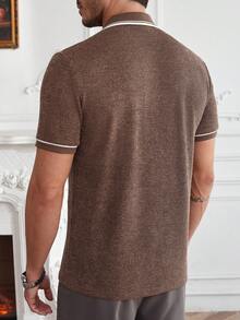 Core Aspect 男士提花针织翻领 Polo 衫，男士条纹纹理 Polo 衫，针织提花条纹纹理面料，适合送给丈夫和男友，也可作为朋友的礼物，适合日常外出、朋友聚会和休闲周末穿着，INS 上的畅销百搭单品，男士纽扣针织 Polo 衫，棕色男士上衣，男士 Polo 衫，正式 Polo 衫，优雅 Polo 衫，商务 Polo 衫，复古休闲 Polo 衫，男士针织 Polo 衫 - 棕色 - 查看 2