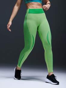 Powerista Women's Striped Elastic Waist Casual Fitness Leggings - Mint Green - View 5