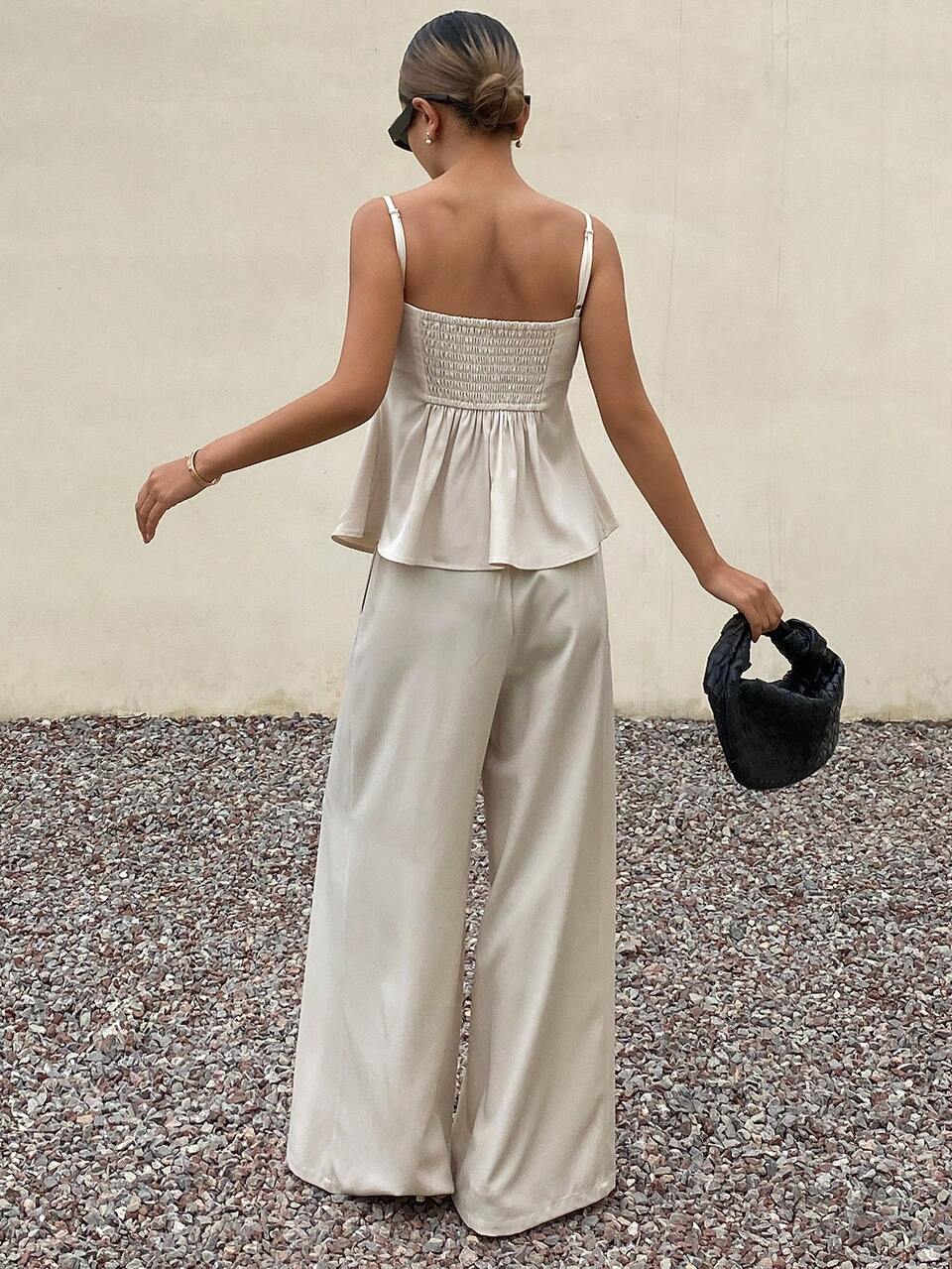 Women's Casual Solid Color Camisole & Wide Leg Pants 2 Pieces Set, Summer Lounge Sets For Women Short Sets For Women