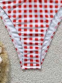 Swim Mod Conjunto de bikini de 2 piezas con estampado aleatorio de triángulo para mujer, para vacaciones en la playa, traje de baño casual de primavera/verano 2026 - Rojo y blanco - Ver 7