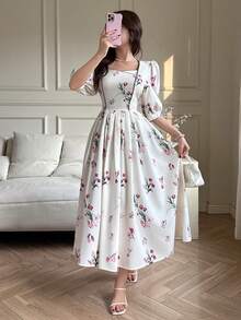 Modelyn 新浪漫法式复古碎花收腰A字休闲派对假日连衣裙 - 彩色 - 查看 4