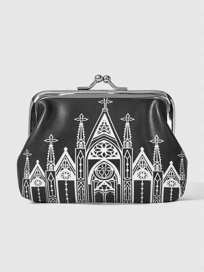 ROMWE Goth 1 st. kyrkligt mönster plånbok för kvinnor, spänneväska, lämplig för dagligt bruk, skolstartssäsongen, alla hjärtans dag-presenter