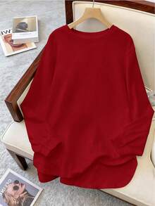 GlowEve CURVE Sudadera casual de cuello redondo de unicolor talla grande - Rojo - Ver 1