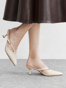 CUCCOO BIZCHIC Women's Fashion Pointed Toe PU Material Slip-On Kitten Heel Pumps, Suitable For Daily Commute, Work, Party Valentine's Day - Beige - View 5
