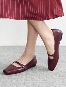 CUCCOO BIZCHIC Women's Casual Versatile Commute Simple Buckle Flats Valentine's Day - Burgundy - View 4