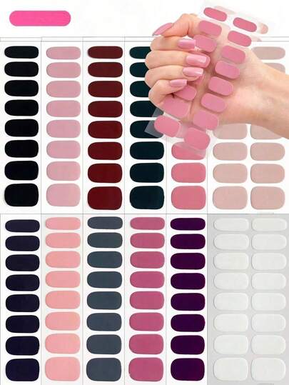 12 Sheets Of Solid Colour 16 Nail Stickers Full Sticker Set Various Single-Colour Adhesive Nail Stickers Self-Adhesive Simple Press-On Nail Films Gothic Style Full Coverage Glitter Nail Stickers Black Nails White Nails Red Nails Green Nails Pink Nails Champagne,Free 1 Nail File