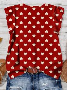 EMERY ROSE 女士休闲简约衬衫，适合夏季，短袖，心形印花，适合情人节穿着。 - 彩色 - 查看 2