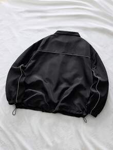 AXEPEAK 男士撞色滚边拉链休闲宽松长袖夹克外套 - 黑色 - 查看 2