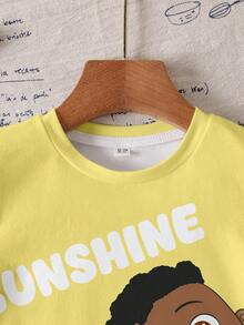 CoComelon X SHEIN Young Boy Casual Everyday Commute Cartoon & Letter Graphic Short Sleeve T-Shirt, Summer - White - View 5