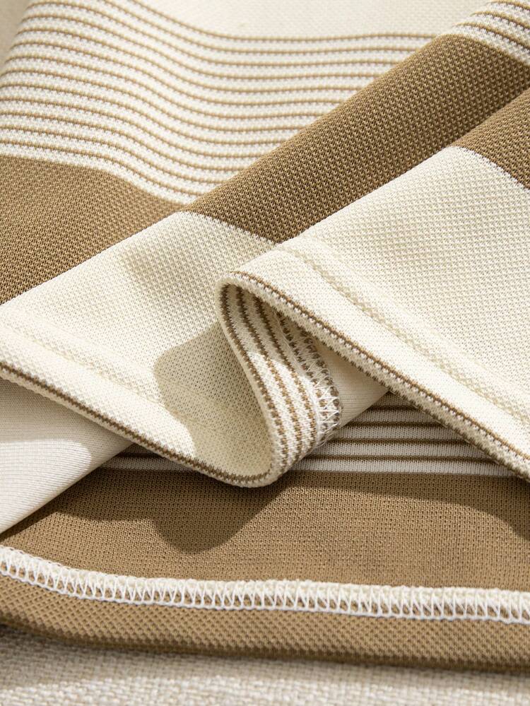 Souflis Souflis Young Boy Toddler Casual Adorable Bear Embroidered Badge Irregular Striped Short Sleeve Polo Shirt And Shorts Set, Suitable For Summer - Multicolor - View 12