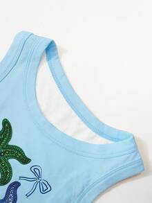 Sundraya 度假休闲红色唇印修身露脐背心 - 彩色 - 查看 4