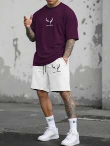 Manfinity Homme Set de camiseta de manga corta casual y pantalones cortos con cordón para hombres (2 piezas) - Multicolor - Ver 4