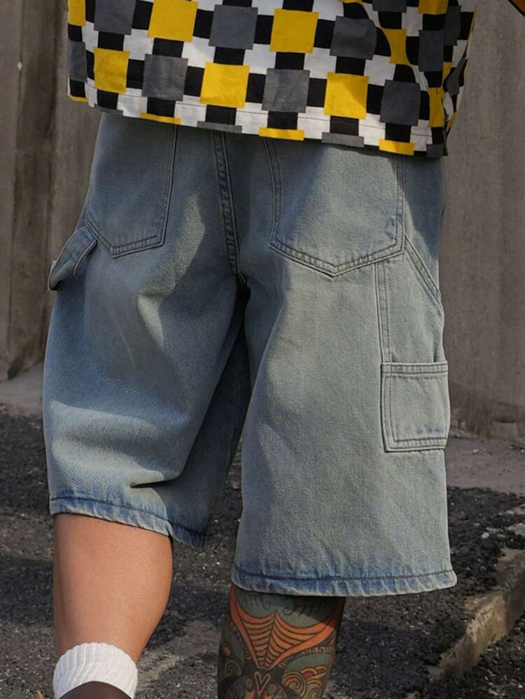 Men's Solid Color Washed Distressed Denim Shorts, Summer