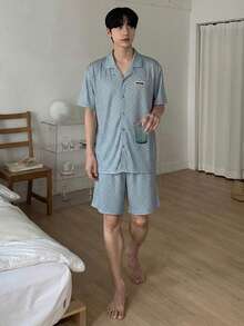 DAZY Bộ đồ ngủ nam màu xanh chấm bi in họa tiết, thích hợp cho mùa hè. - Nhiều màu - Xem 4