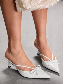 CUCCOO SZL Women's Shoes Pointed Bow Stiletto Mule Shoes, Sweet And Elegant Style And Retro Modern Sense, The Details Of The Use Of Pointed Design, Bow Decoration, Stiletto And Mule Shoes Style, Function Can Add Feminine Charm, Easy To Wear And Take Off, Suitable For Dating, Afternoon Tea Or Urban Women's Daily Street Scenes, Suitable For Women Who Like Sweet Retro Style Crowd. - White - View 1