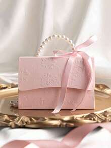10个珍珠手提结糖果盒个性化创意派对小礼品包装袋手提礼盒婚礼伴侣礼物烘焙饼干巧克力花朵浮雕包装盒 - 粉色 - 查看 5