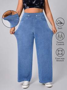 Flexra 大码柔软中蓝色水洗弹力直筒牛仔裤 - 中等水洗藍 - 查看 6