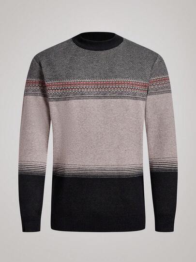 Officeau Olive Green Men's Casual Striped Crew Neck Thick Knit Sweater, Winter