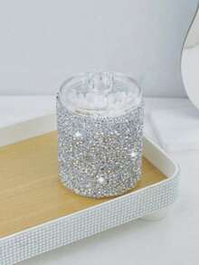 1PC Rhinestone Cotton Swab Storage Box, Makeup Pad Pads, Cotton Swabs, Toothpicks, Dental Floss, Hair Ties, Small Items Round Organizer, Makeup Table And Office Desk - Multicolor - View 8