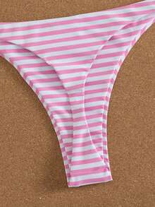 Swim Mod 2pcs Striped Bow Micro Triangle Bikini Set, Sweet & Cute For Women, Beach & Holiday, Spring/Summer - Pink - View 10