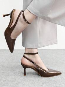 CUCCOO BIZCHIC 女士尖头搭扣设计时尚高跟鞋，适合日常穿着 - 棕色 - 查看 5