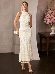 MOTF Soiréza VESTIDO DE CÓCTEL DE FIESTA CON APLIQUES Y BAJO DE COLA DE SIRENA PARA MUJER, PRIMAVERA/VERANO - Champán - Ver 3