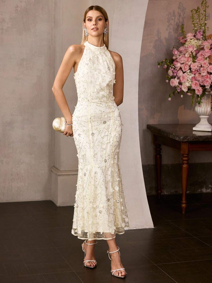 MOTF Soiréza WOMEN'S APPLIQUES MERMAID HEM PARTY COCKTAIL DRESS, SPRING/SUMMER - Champagne - View 2