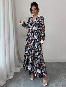 Lacomfia Women's Printed Contrast Color Casual H-Line Spring/Summer Dress - Black - View 5