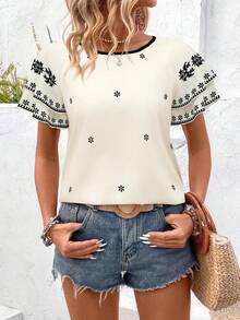 EMERY ROSE Women's Casual Floral Print Short Sleeve Shirt - Multicolor - View 4