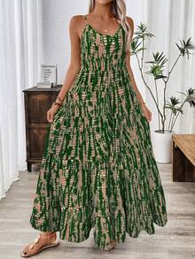 EMERY ROSE UrlaubsLässig Kleid mit zufälligem Muster und Trägern, Maxikleid für Damen - Dunkelgrün - Übersicht 3