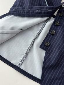 Elamini Vintage Striped Bow-Tie Collar Sleeveless Fitted Women Vest Jacket, Spring/Summer