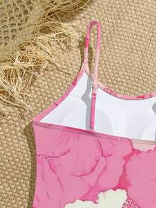 SHEIN 少女碎花连体泳衣，夏季海滩度假 - 粉色 - 查看 4