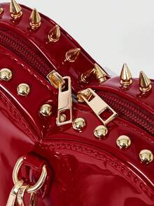 ROMWE Grunge Punk Cute Punk Street Preppy Y2K Style Rivet Backpack For Women, School Backpack - Red light gold - View 5