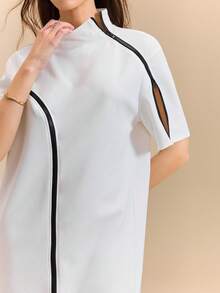 Firalyn 春夏新款优雅休闲运动户外度假不对称拉链拼接圆领宽松女式白色迷你连衣裙 - 白色 - 查看 3