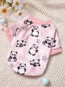 PETSIN 1 Printed Panda Flannel Sweatshirt, Pet Autumn And Winter Thick And Warm Pink Version