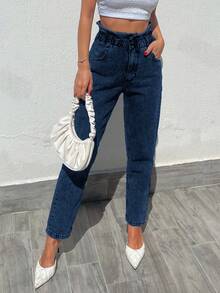 EURMUSE Women's Pocket Button Casual Versatile Commuting Denim Jeans - Dark Wash - View 3