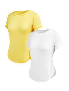 SHEIN Velisys Solid Color Round Neck Asymmetric Hem Fitted Short Sleeve Sports T-Shirt - Multicolor - View 12