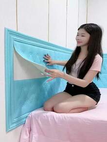 3D立体自粘XPE泡沫墙纸，防水防潮仿皮纹理，床头防撞软包自粘墙贴，可重复使用和裁剪，适用于卧室和客厅墙面装饰，具有隔音和加厚墙面的功能。 - 彩色 - 查看 9