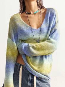 Bohemela 女士休闲渐变色落肩宽松针织衫，春秋季