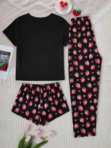 3pcs/Set Teen Girls Cute Avocado Print Pajama Set Includes Long Pants, Shorts, And Short Sleeve Top - Multicolor - View 2